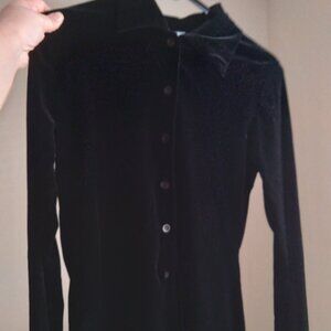 Vintage Black Velvet Long Sleeve Button Front Top with Collar